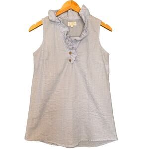 MudPie Blue Seersucker Ruffle Collar Sleeveless Tunic Length Blouse Size Small